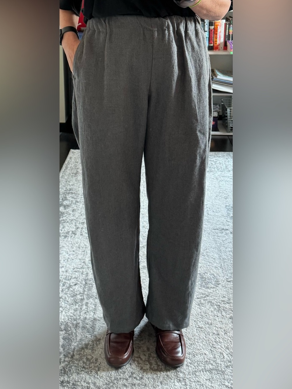 apuntob Gray Virgin Wool Linen Elastic Waist Trousers Size L Made in Italy